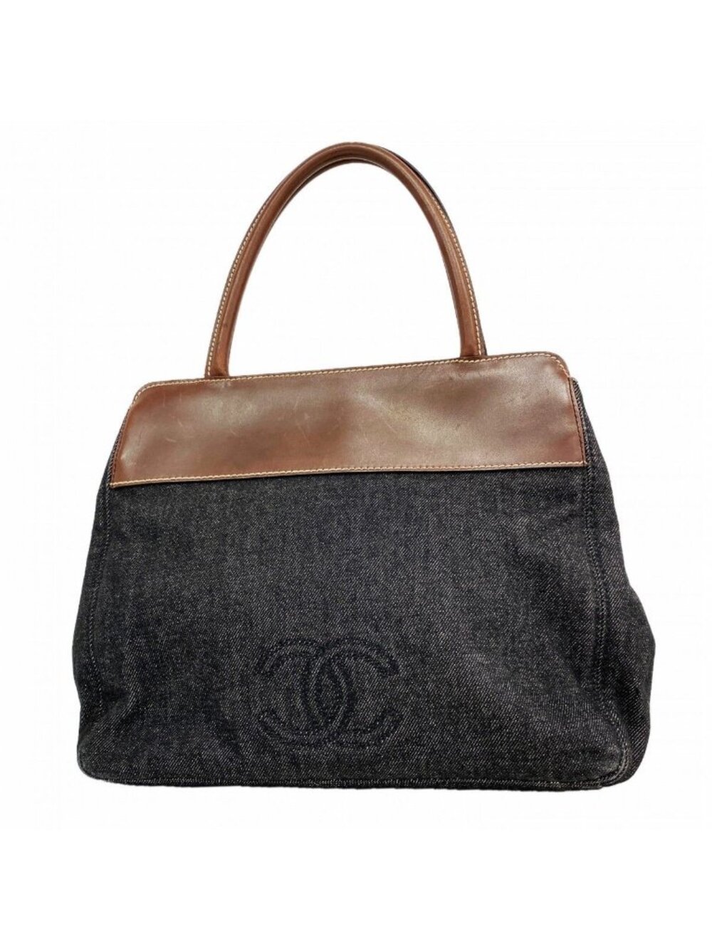 Chanel Tote Bag Denim Black Brown Gold